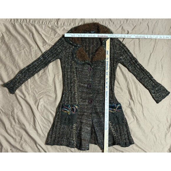 Y2K Sacred Threads Women's S Knit Coatigan Duster Sweater Cardigan  Faux Fur - Picture 2 of 8